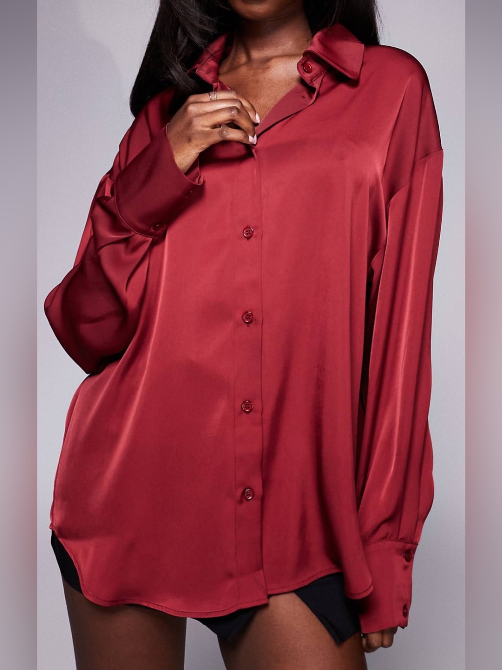 ASOS - Oversized Burgundy Button-Down Long Sleeve Shirt